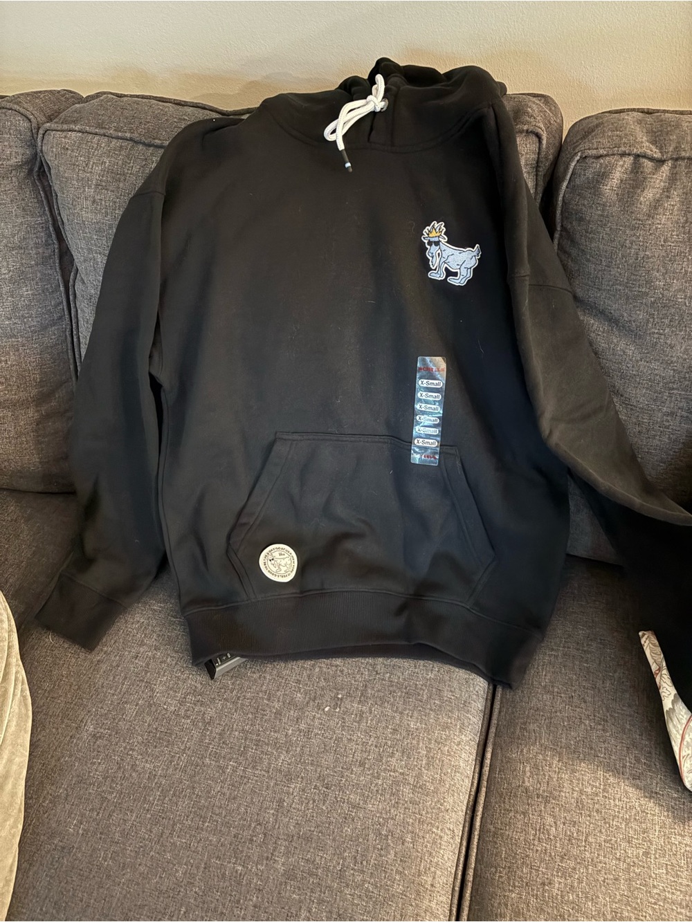 Black Crewneck Sweater with Embroidered Goat Patch